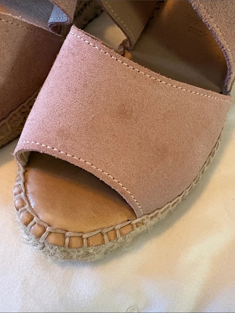 Suede Pink Espadrille Wedge Sandals with Crisscross Straps